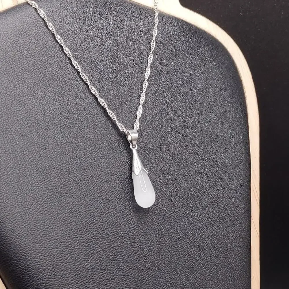 925 Silver Necklace White Opal Crystal Teardrop Anniversary Birthday Gift NEW!